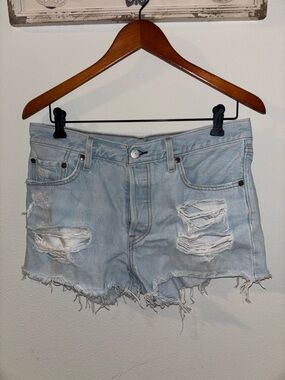 Levi's Light Blue Distressed Denim Cutoff Shorts
